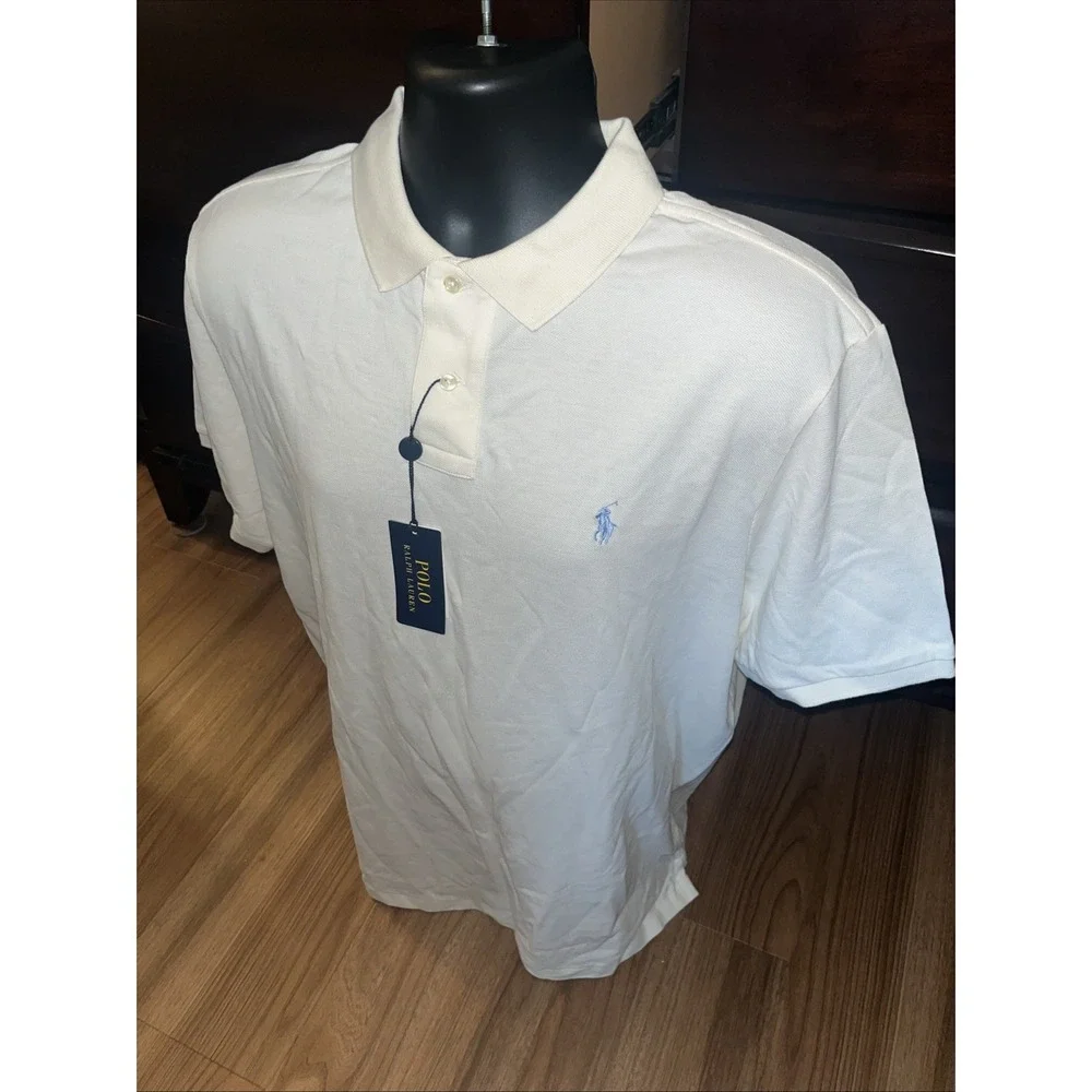 NWT Polo Ralph Lauren Mens Classic Fit Cream Polo Shirt Short Sleeve